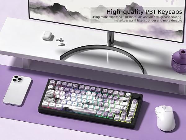 MOA Romantic Purple Keycaps, Custom PBT Keycaps Set Mechanical Keyboard Key Caps