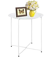 End Table Round Folding Table Tray, White Sofa Small Accent Fold-able Side Table Tray,Outdoor Sid...