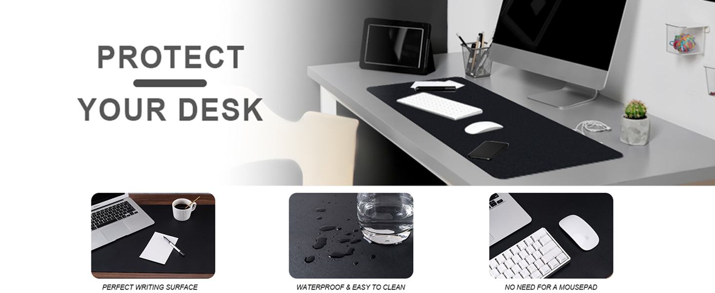 Non-Slip Waterproof PU Leather Desk Pad Protector for Mouse, Writing Desk, Office, Laptop Blotter