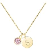 RLMOON Initial Birthstone Necklaces for Women Dainty 14K Gold Plated Initial Necklace Letter A-Z ...