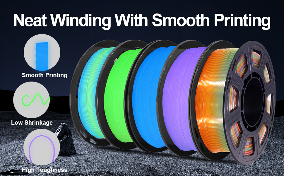 glowing in dark green purple blue rainbow clear rainbow pla filament bundle 5 spools bundle
