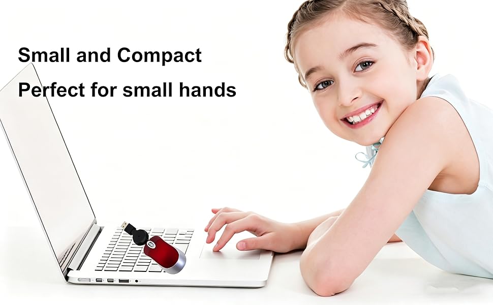 Mini Small Travel Optical Mouse Portable USB Wired Mouse with Retractable USB Cord Office