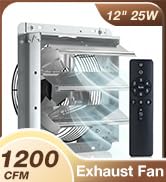 Amico 12 Inch Shutter Exhaust Fan with Remote,Energy Efficient &amp;Quiet 25W DC Motor 1200 CFM Wall ...