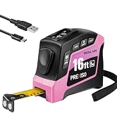 PREXISO 2-in-1 Digital Tape Measure, 16Ft Pink Digital Measuring Tape | Rechargeable &amp; Magnetic, ...