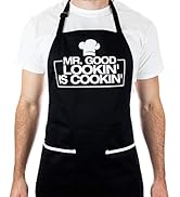 Funny Apron for Men with 2 Large Pockets One-Size-Fits-All Chef Apron for Grilling, Cooking, Fits...