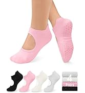 yeuG Grip Pilates Socks for Women Yoga Socks with Grips Open Top Non Slip Grippy Socks for Barre,...