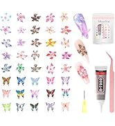 MelodySusie 100pcs 3D Lily &amp; Butterfly Mix Nail Charms Set, 20 Colors Flowers and 15 Colors Butte...