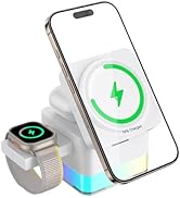 15W Magnetic Wireless Charging Station,XO 3-in-1 Wireless Charging Station with Night-Lamp for iP...