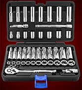 EPAuto 45 Pieces 3/8" Drive Socket Set with 72-Tooth Pear Head Ratchet