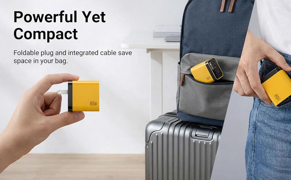 80W charger for laptop and phone multi port GaN charger travel wall charger USB-C