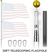 G128 20Ft Telescoping Aluminum Silver Flagpole | In Ground Heavy Duty Telescopic Flag Pole for Co...