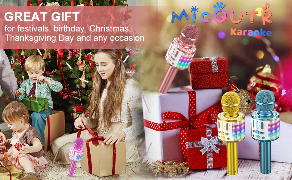 Home Party Karaoke Machine: Handheld Wireless Mic with Colorful Lights for Adults Kids