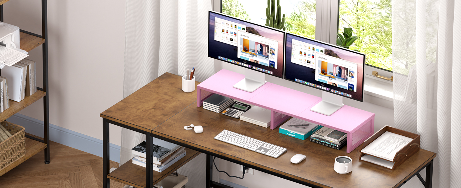 dual computer monitor printer pc tv stand riser desktop workspace desk organizer office supplie