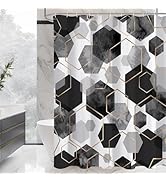 Litabel Black and Grey Modern Shower Curtain for Bathroom, Geometric Art Decor Waterproof Bath Cu...