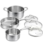 Pots and Pans Set, Tri-Ply 6 Pieces Hammered Stainless Steel Kitchen Cookware, Gas/Induction Comp...