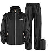 LAMA Waterproof Rain Suit Jacket &amp; Trouser Suit, Breathable Jacket with Pants, 2 Pcs Rainwear wit...