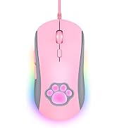 PHNIXGAM Cat Paw RGB Gaming Mouse, Silent Optical Computer Mice USB Wired with 6 Adjustable DPI U...