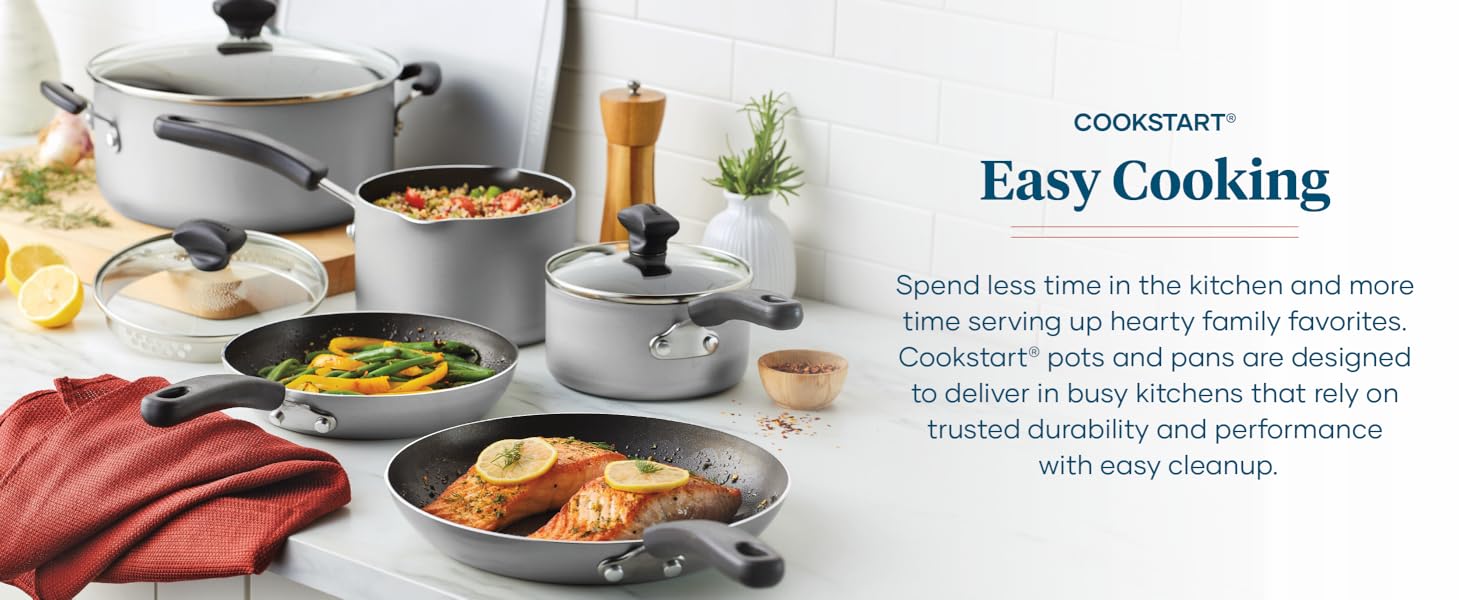 Farberware cookware set components with food