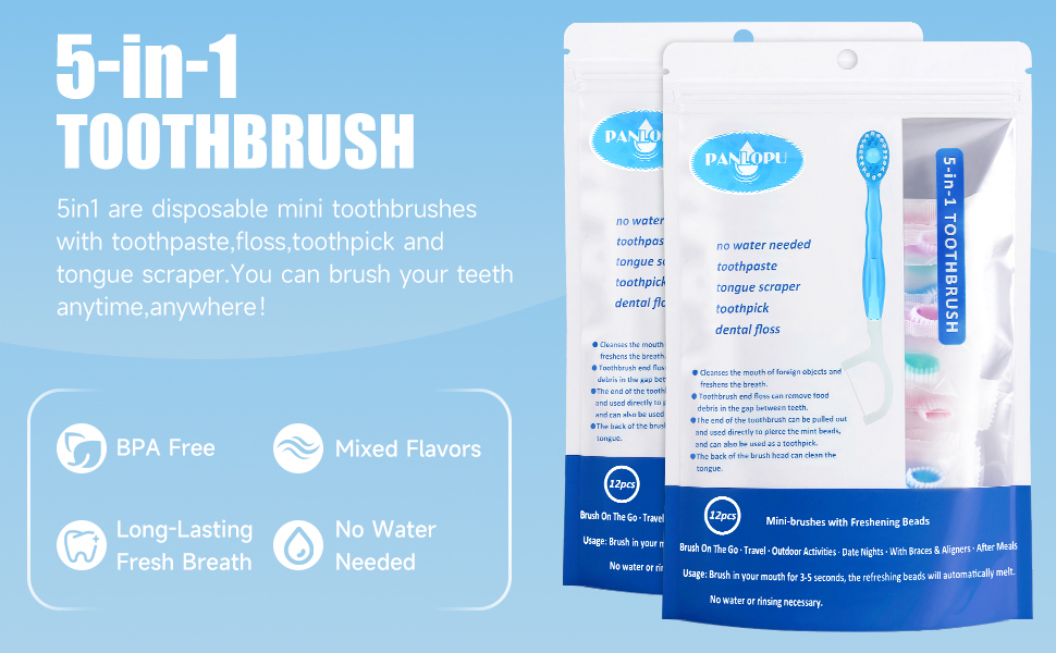 4-inch 5-in-1 disposable mini toothbrush