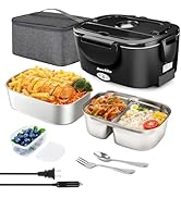 Dosevita Electric Lunch Box for Adults,80W Heated Lunch Box Dual 1.5L 304 Stainless Steel Portabl...