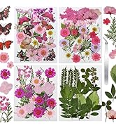 CONVELIFE Dried Flowers for Resin 116Pcs, Pink Real Natural Pressed Flowers with 10 Butterfly Sti...