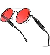 FEISEDY Sunglasses Mens Women Aviators Retro Steampunk Round Sunglasses Metal Frame Fishing Drivi...