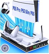 PS5 Pro/Slim/Ps5 Stand and Cooling Station with Controller Charging Station for Playsation 5 Disc...
