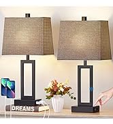 23.5" Touch Control Table Lamps Set of 2, Bedside Lamp with 2 USB Charging Ports &amp; AC Outlet, 3-W...