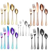 20 Pieces Stainless Steel Silverware Set With Double Line Handle,Modern Cutlery Set for 4,Dinning...
