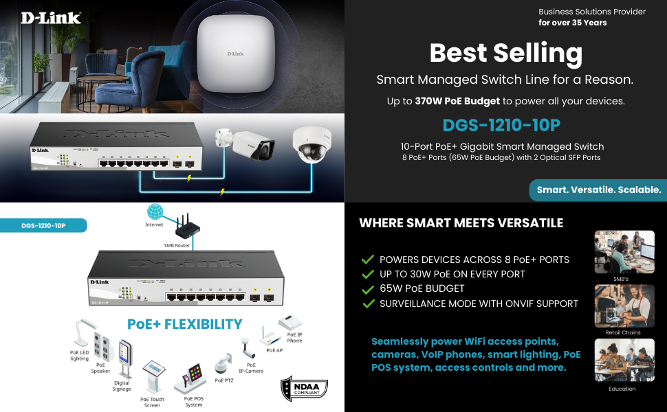 10 Port Gigabit Smart Managed Rackmount Switch SFP Combo PoE+