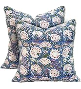 ATOSII Block Print Throw Pillow Covers, 20 X 20 - Set of 2, Decorative Couch Pillows for Living R...