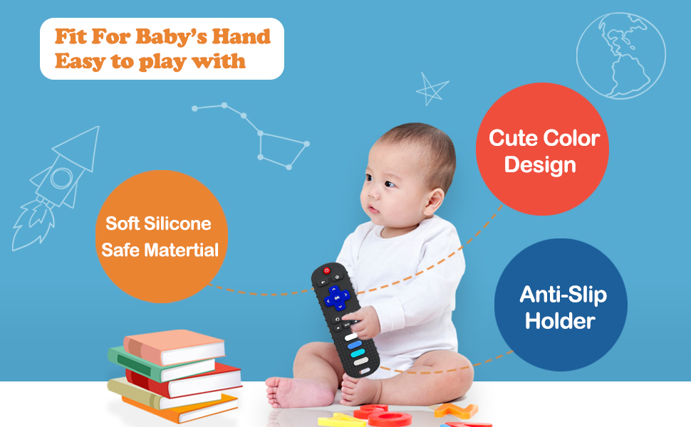 Silicone Baby Toys Teether Chew Toys for Babies TV Remote Control Shape with Push Sensory Bubble