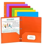 6 Pack Folders with Pockets, Plastic 3 Hole Punched Binder Folders with Business Card Holder, Col...