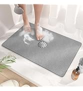 HITSLAM Shower Mat with Center Drain Hole, 24 x 16 Inch Non Slip Bath Mat for Textured Tub, Soft ...