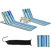 GYMAX Folding Beach Chaise Lounge Set, 5-Level Adjustable Ground Mat with Desk, Portable Sunbathi...