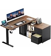 HUANUO L Shaped Standing Desk, Electric Executive Desk with Drawers, Adjustable Height Stand Up D...