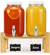 1 Gallon Large Glass Drink Dispensers with Stand for Parties, Glass Iced Beverage Dispensers with...