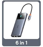 Baseus 10Gbps USB C Hub, 3 USB A/C Data Ports, 4K@60Hz HDMI, Gigabit Ethernet, 100W PD, 6 in 1 US...