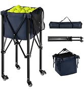 SPORFIT Tennis Ball Hopper Cart with Wheels, Portable Tennis Ball Basket Holds 150 Balls, Collaps...