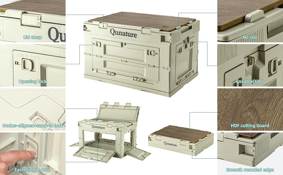 Details of Qunature collapsible storage bins.