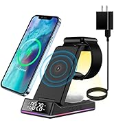 Wireless Charger with Clock/Alarm for Apple Charging Station, 3 in 1 Qi Fast Phone Multiple Devic...