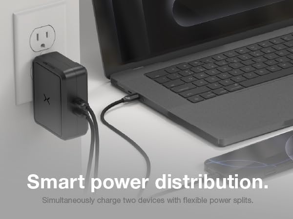 Smart power distribution balances power across both ports for fast charging of all devices