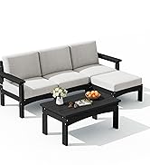 SERWALL 5-Piece Patio Sofas, All-Weather HDPE Outdoor Sectional Sofa with Cushions and Coffee Tab...