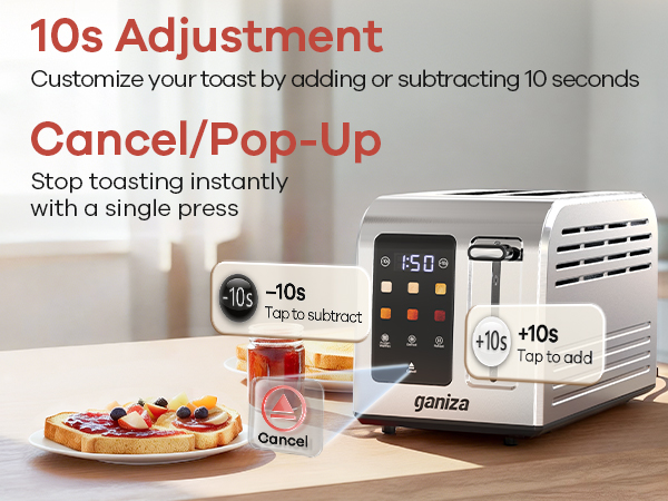 touch screen toaster 2 slice cancel button