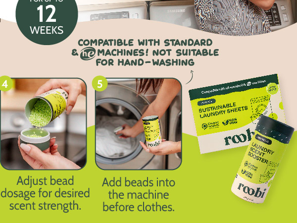 Add Roobi scent booster beads to enhance the fragrance strength in your laundry