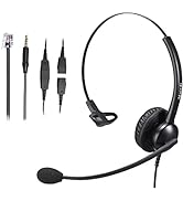 Telephone Headset with Noise Canceling Microphone, Mono Call Center Office Headset with RJ9 Jack ...