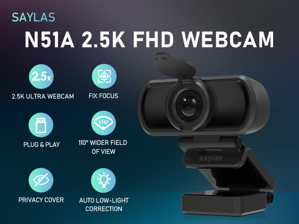 saylas 2.5K Webcam for PC with Microphone