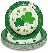 Iconikal 36-Count Disposable St. Patrick's Day Paper Dessert Plates, Shamrock Green Plaid Design,...