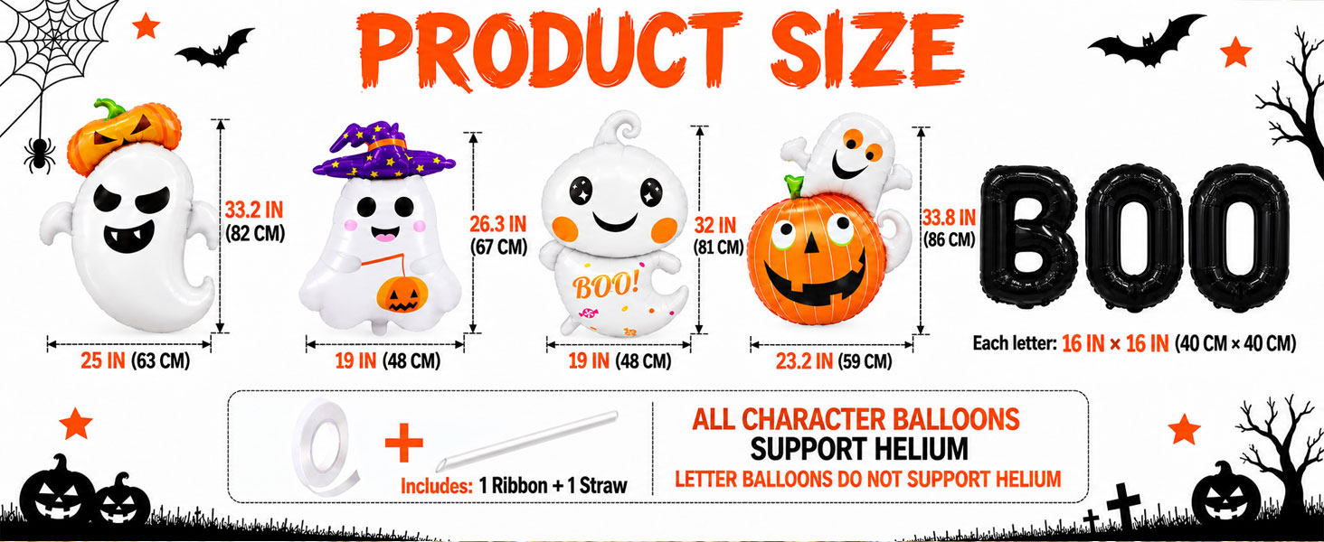 7 Pieces Halloween Ghost Pumpkin Boo Balloons Set