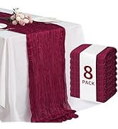 Fixwal 8 Pack Burgundy Christmas Cheesecloth Table Runners, Pleated Boho Gauze Red Table Runner, ...